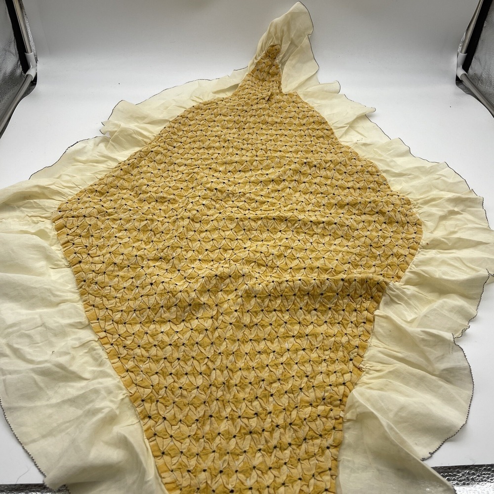 Table Runner Topper Handmade Quilted Cotton Yellow 46 X 26" Diamond
